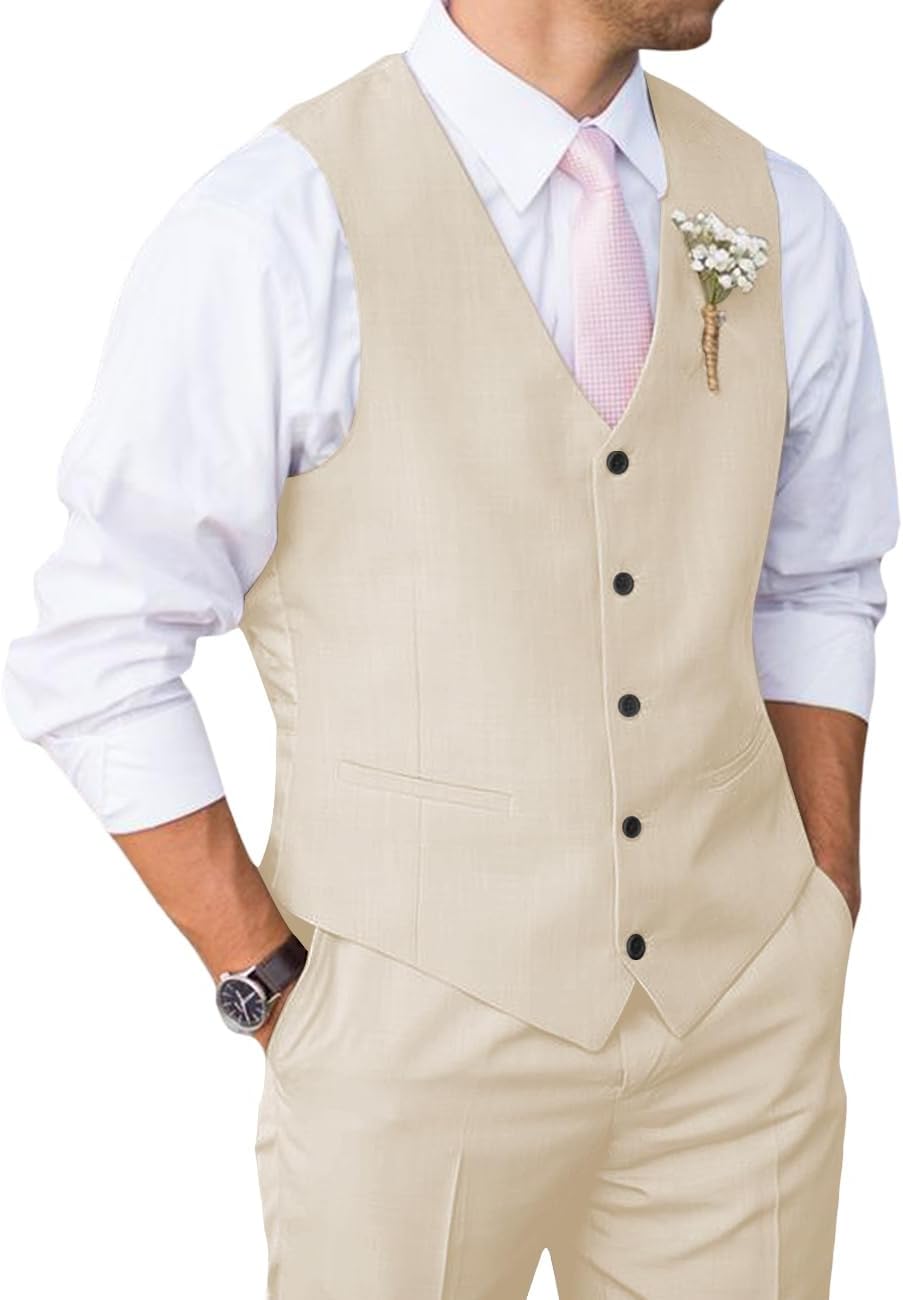 Mens Suit 2 Piece Slim Fit Suit for Men Vest Pants Suit Set for Wedding Groom Formal Business