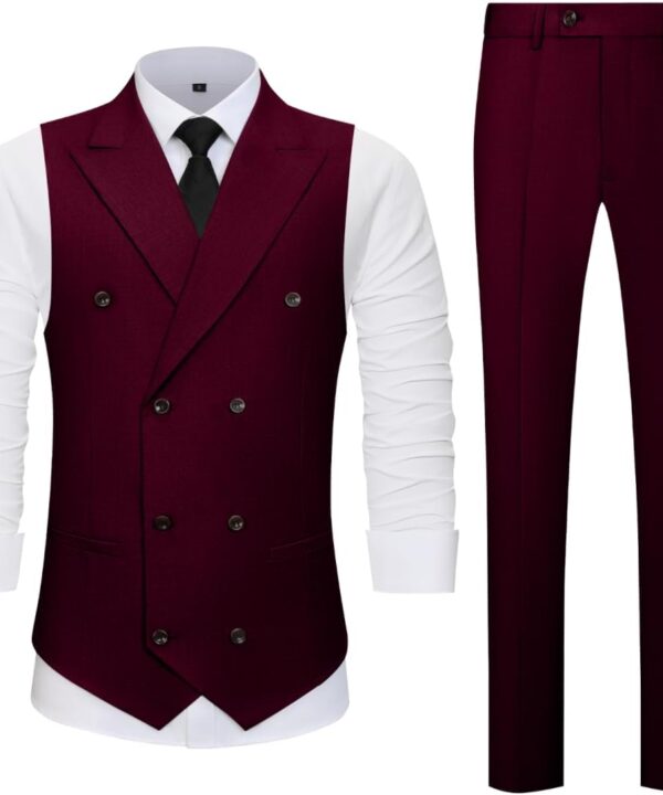 Men's 2 Piece Suit Vest Pants Set Double Breasted Waistcoat for Business Wedding Prom Homecoming