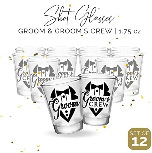 Bachelor Party Shot Glass Set of 12 1 for Groom and 11 for Groomsmen, 1.75oz Glasses, Groomsmen Proposal Gifts For Wedding, Team Groom Proposal, Party Favors for Men And Gift Ideas