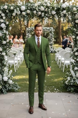MoranX Business Men Suits Regular Fit 3 Piece Tuxedos Notch Lapel Blazer Vest Pants for Wedding Grooms