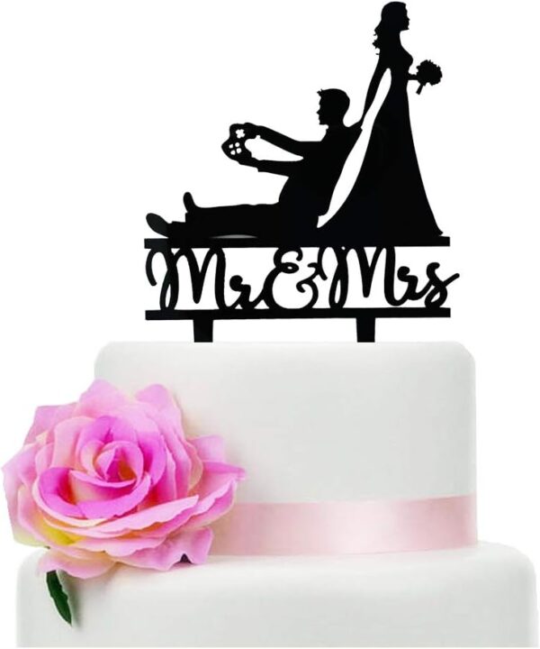 Mr and Mrs Wedding Cake Topper, Funny Game Console Theme Wedding Bridal Shower or Anniversary Cake Topper (Game Console)