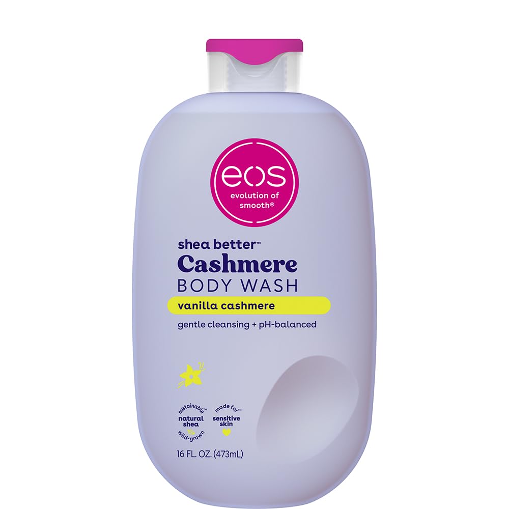 eos Cashmere Body Wash Vanilla Cashmere, Moisturizing Body Wash, Creamy Gel Formula, with Shea Butter, Glycerin, Vitamin E, pH Balanced, Sensitive Skin, Vegan, 16 fl oz
