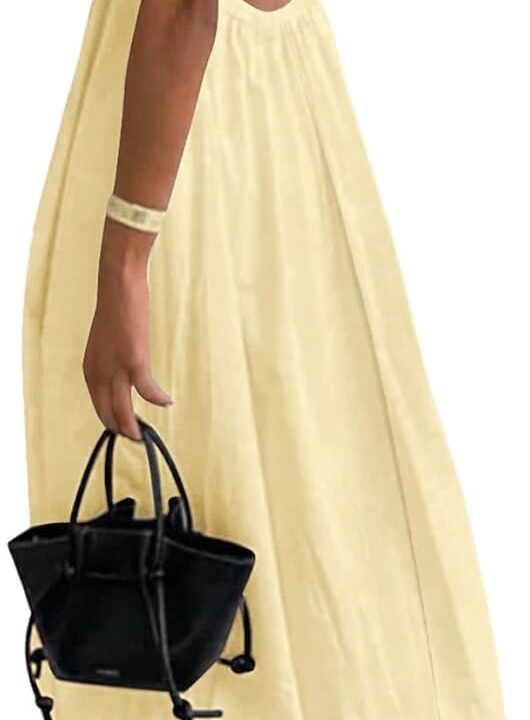 SOLY HUX Women's Summer Dress Backless V Neck Spaghetti Strap Loose Flowy Midi Cami Dresses