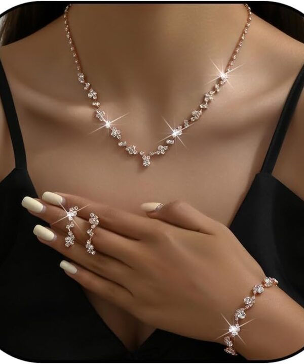 choice of all Wedding Jewelry Set for Brides Bridesmaids Silver Rhinestone Necklace Earrings Bracelet Sets Emerald Green Jewelry Set for Women New Years Eve Outfits Eve Party Supplies 2026