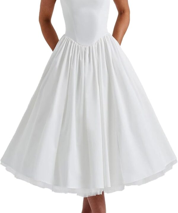 Women Halter Midi Dress Corset Back Layered Tulle Skirt A Line Formal Dresses Wedding Guest Bridal Shower