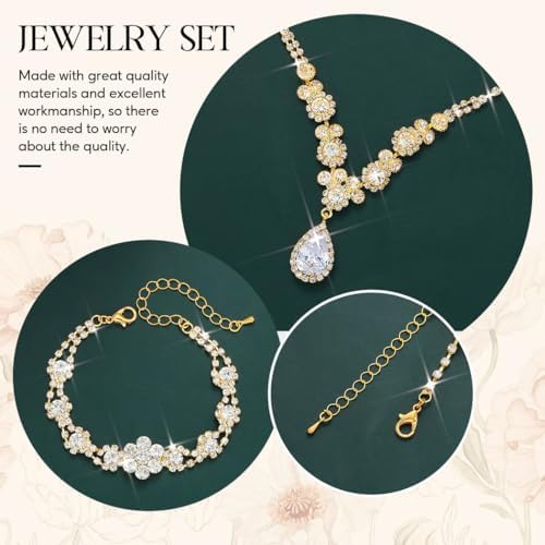 Unicra Bride Silver Bridal Necklace Earrings Set Crystal Bridal Wedding Jewelry Set Rhinestone Choker Necklace for Women and Brides