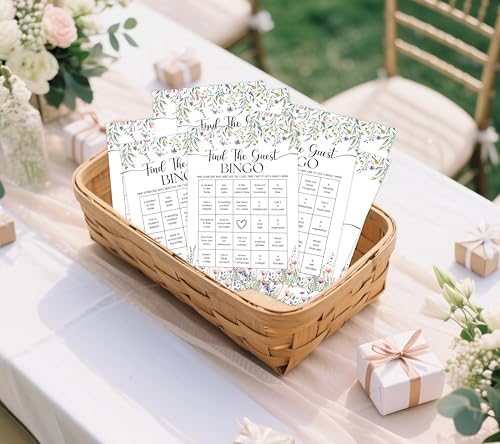 Wildflower Bridal Shower Games, Boho Flowers Find The Guest Bingo Game for 30 Guests with Game Cards, Bridal Shower Decor, Wedding Decorations Supplies (27)