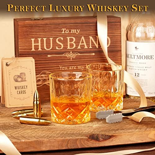 Gifts for Husband Him Men Valentines Day, Reusable Stainless Steel Engraved Whiskey Stones Glasses Set Gifts, Birthday Wedding Gift for Dad Husband Boyfriend Fiance, Cool Bourbon Scotch Set Gifts