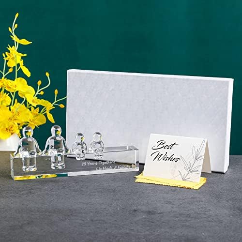 25th Silver Wedding Anniversary Crystal Gifts for Her Wife, 25 Years Together We Made A Family Glass Decoration Keepsake for Parents (2 Children)