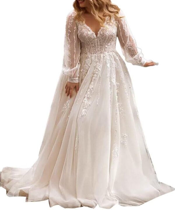 Elegant A Line Plus Size Wedding Dress for Women with Lace Applique Tulle Bridal Gown SFG008