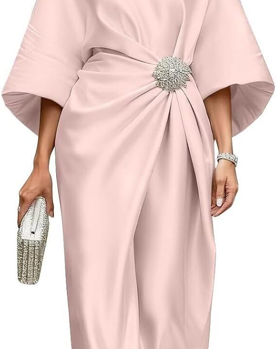 Half Sleeve Satin Mother of The Bride Dresses for Women Tea Length Formal Dress A Line Evening Party Gown with Beaded