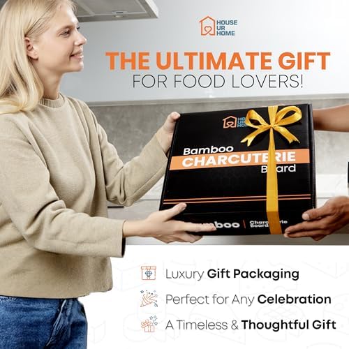 Bamboo Charcuterie Board Set – Large Cheese Platter with Knives & Bowls – Valentines Day Gift for Her, Mom or Girlfriend – Great Wedding, Housewarming & Birthday Gift Idea