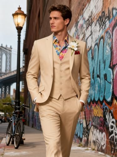 HUUTOE Mens 3 Piece Suits Slim Fit Prom Wedding Suits for Men Suit Summer Blazer Jacket Vest Pants Tuxedo Set
