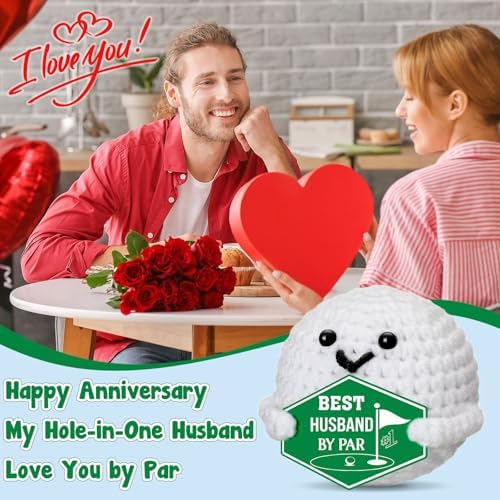 Gifts for Husband Valentines Anniversary – Funny Valentines Day Wedding Birthday Crochet Golf Ball Romantic Present for Husband Him Men Couple Golfer from Wife, Christmas Stocking Stuffers