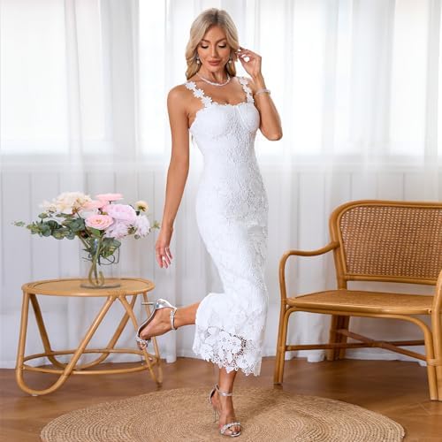 Women Sexy Lace Patchwork Sleeveless Floral Bodycon Wedding Cocktail Maxi Dress