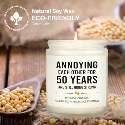 Niyewsor 50th Wedding Anniversary Couple Gifts, 50th Anniversary Candle Gifts for Couple, Parents, Husband, Wife, Him, Her, Friends, Golden Wedding Keepsake, Handmade, 7oz