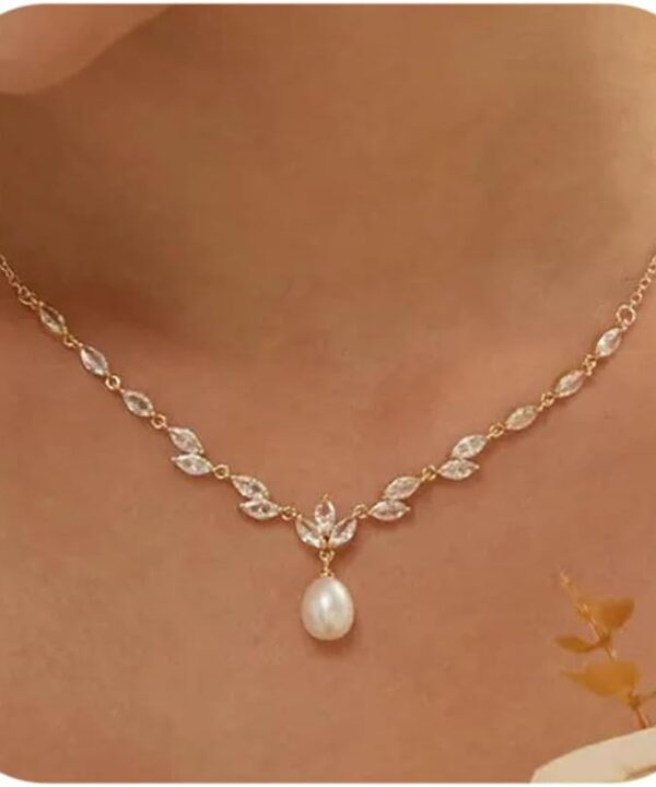 Dainty Freshwater Pearl Crystal Wedding Necklace Bridal Bridesmaid Necklaces Jewelry Gifts For Women Ladies