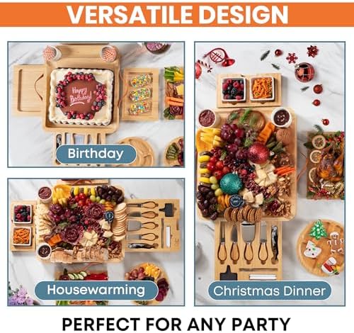 Bamboo Charcuterie Board Set – Large Cheese Platter with Knives & Bowls – Valentines Day Gift for Her, Mom or Girlfriend – Great Wedding, Housewarming & Birthday Gift Idea