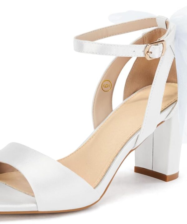 Coutgo Women's Bow Tie Heeled Sandals Chunky Heels One Strap Satin Ankle Buckle Dress Wedding Shoes