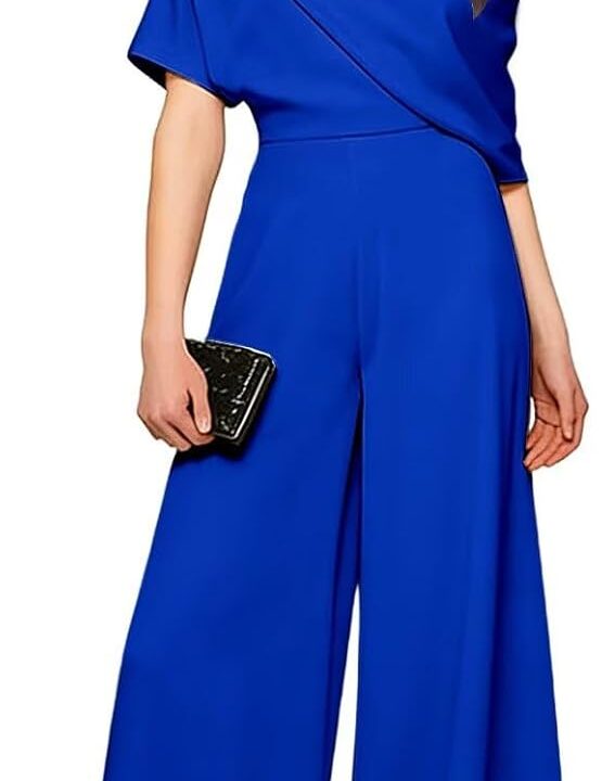 One Shoulder Mother of The Bride Jumpsuit Long for Women 2026 Satin Formal Wide Leg Half Sleeve Romper