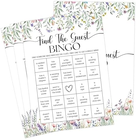 Wildflower Bridal Shower Games, Boho Flowers Find The Guest Bingo Game for 30 Guests with Game Cards, Bridal Shower Decor, Wedding Decorations Supplies (27)