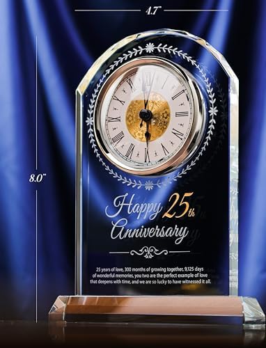 25th Wedding Anniversary Crystal Quartz Clock,25 Years of Marriage Gift,Happy Silver Anniversary Decoration Gift,for Parents,Grandparents,Couple
