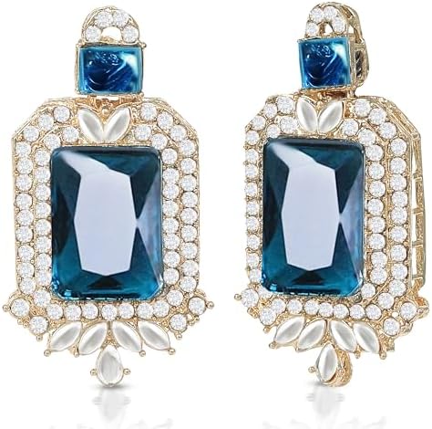 American/AD Two-Layered | Sparkling Square-Shaped Rhinestone Crystal Design Necklace | Dangle Earrings and Maang Tikka for Wedding Jewellery Set for Women