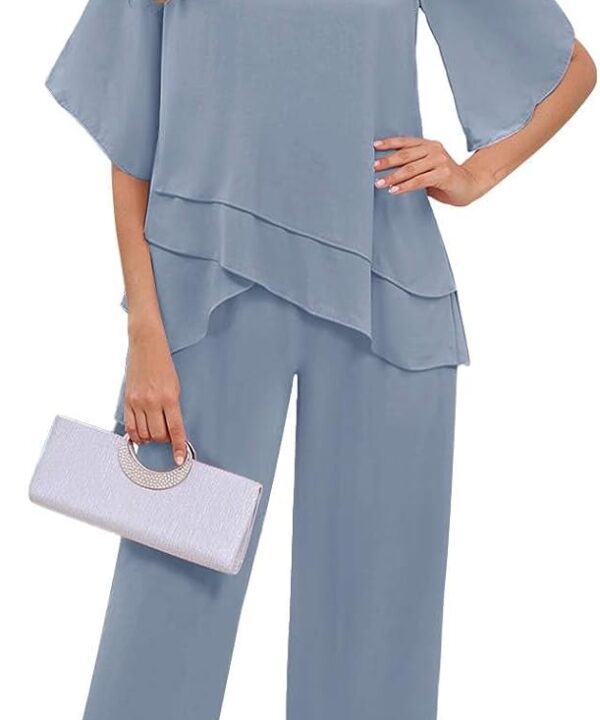 BONOYUER 2 Pieces Mother of the Bride Pant Suits for Women Dressy Chiffon Wedding Guest Outfits with Sleeves