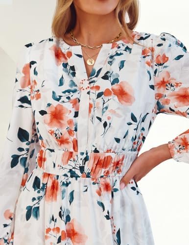 ZESICA Spring Dresses for Women 2026 Long Sleeve Boho Floral V Neck Empire Waist A Line Casual Flowy Wedding Guest Maxi Dress