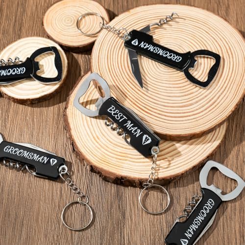 4 Sets Groomsmen Proposal Gifts, Proposal Bags with Spinning Whiskey Glasses PU Leather Toiletry Bag Best Man Bottle Opener Sunglasses Pen Card for Wedding Groomsman Best Man Gift