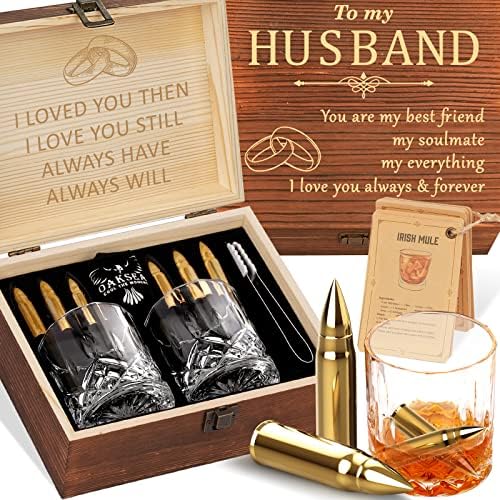 Gifts for Husband Him Men Valentines Day, Reusable Stainless Steel Engraved Whiskey Stones Glasses Set Gifts, Birthday Wedding Gift for Dad Husband Boyfriend Fiance, Cool Bourbon Scotch Set Gifts
