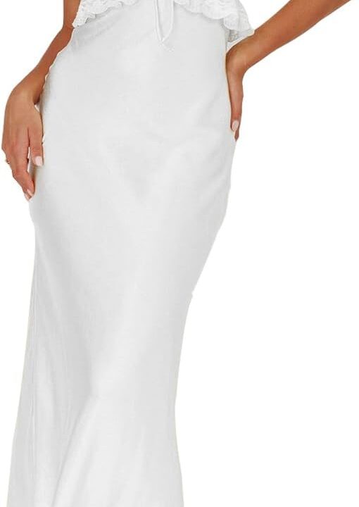 Satin Off The Shoulder Sleeveless Lace Trim Maxi Dress 2025 Summer Elegant Formal Bridesmaid Dresses for Women Wedding Guest