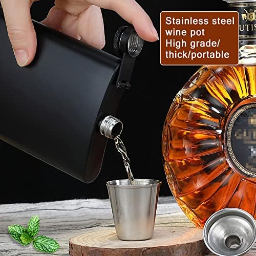 8 pcs Flask for Liquor for Men Matte Black 8Oz Stainless Steel Leak Proof with 8 Wine Glass 8 pcs Funnel Used for Gift, Camping, Outdoor Activity, Groomsman Bridesmaid Wedding Party