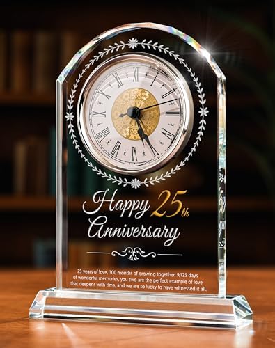 25th Wedding Anniversary Crystal Quartz Clock,25 Years of Marriage Gift,Happy Silver Anniversary Decoration Gift,for Parents,Grandparents,Couple
