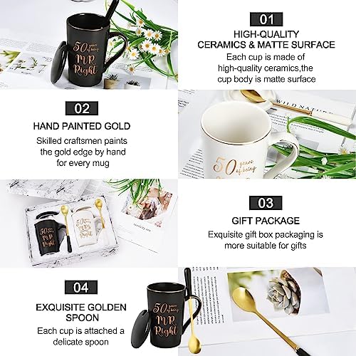 YHRJWN – 50th Wedding Gifts, 50 Years of Being Mr & Mrs Always Right Mug Set, Wedding Gifts Ideas for Parents Couple, 14 Oz with Lids and Gift Box