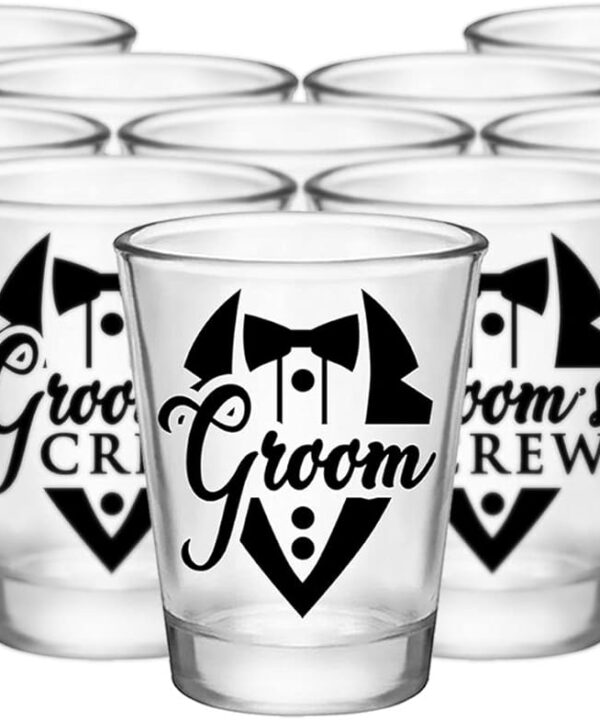 Bachelor Party Shot Glass Set of 12  1 for Groom and 11 for Groomsmen, 1.75oz Glasses, Groomsmen Proposal Gifts For Wedding, Team Groom Proposal, Party Favors for Men And Gift Ideas