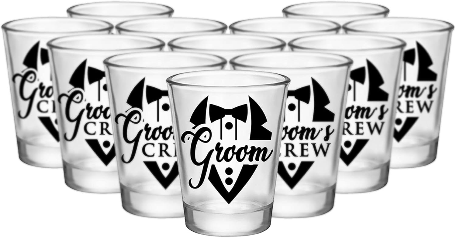 Bachelor Party Shot Glass Set of 12 1 for Groom and 11 for Groomsmen, 1.75oz Glasses, Groomsmen Proposal Gifts For Wedding, Team Groom Proposal, Party Favors for Men And Gift Ideas