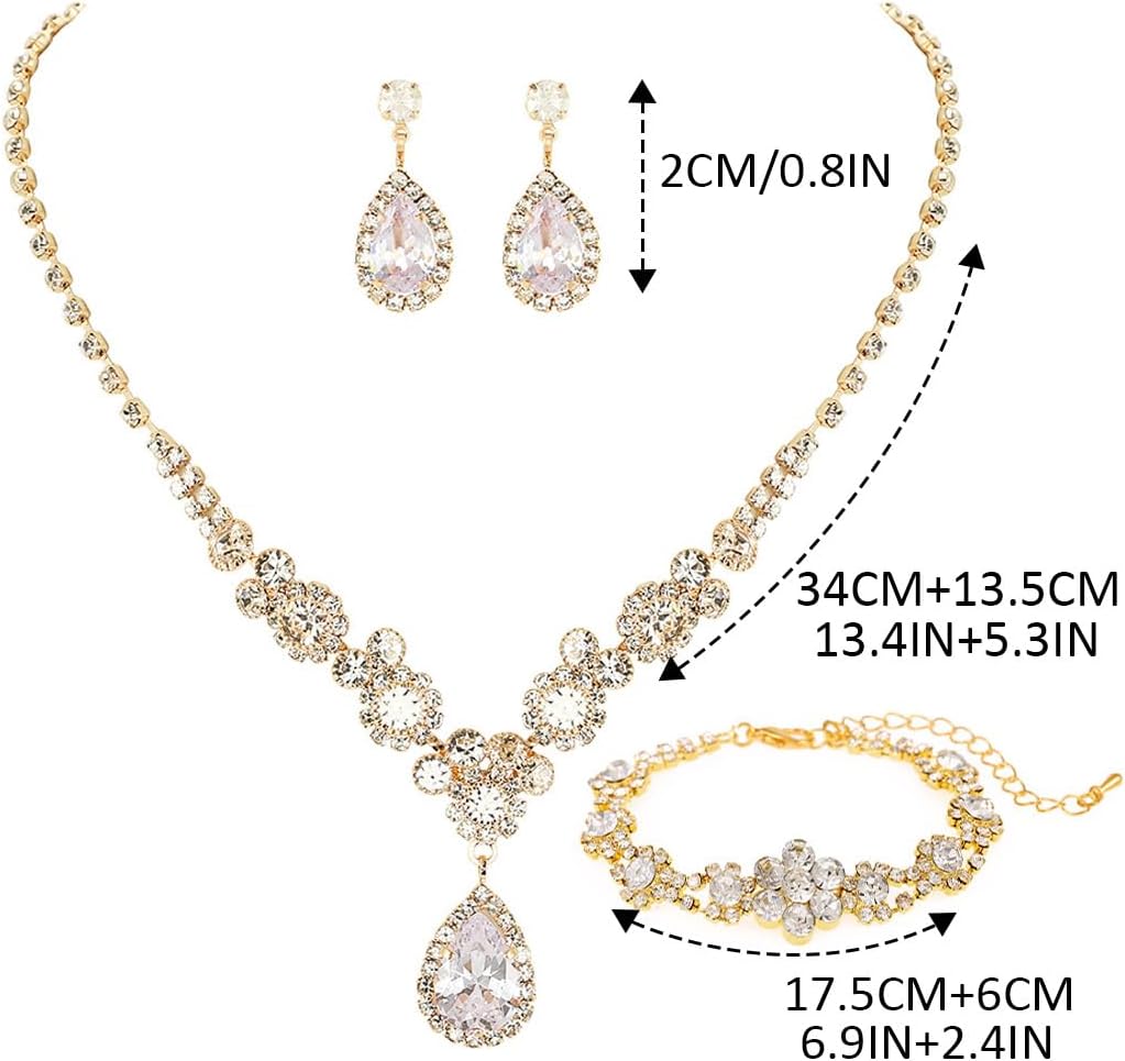 Unicra Bride Silver Bridal Necklace Earrings Set Crystal Bridal Wedding Jewelry Set Rhinestone Choker Necklace for Women and Brides