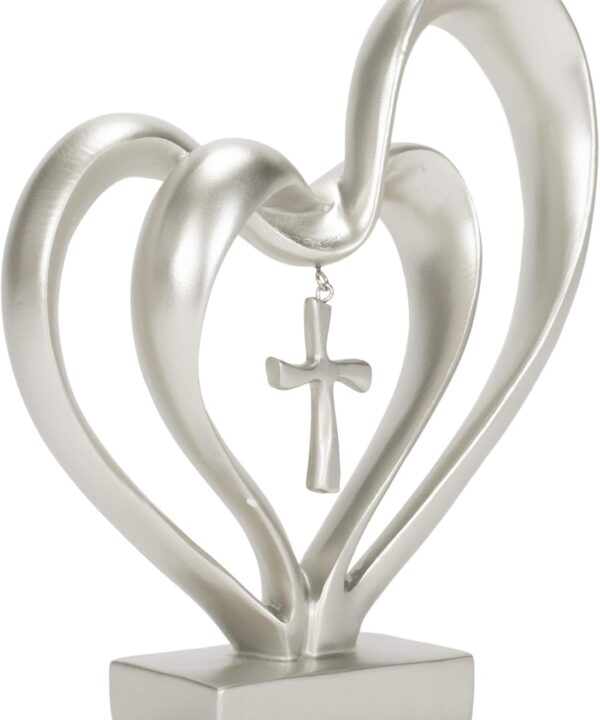 Marriage Takes Three Matte Silver Finish 13X8 inch Cross in Middle of Hearts Tabletopper