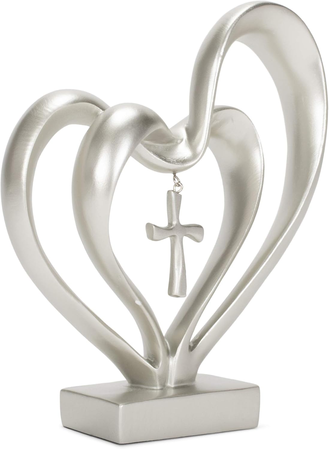 Marriage Takes Three Matte Silver Finish 13X8 inch Cross in Middle of Hearts Tabletopper