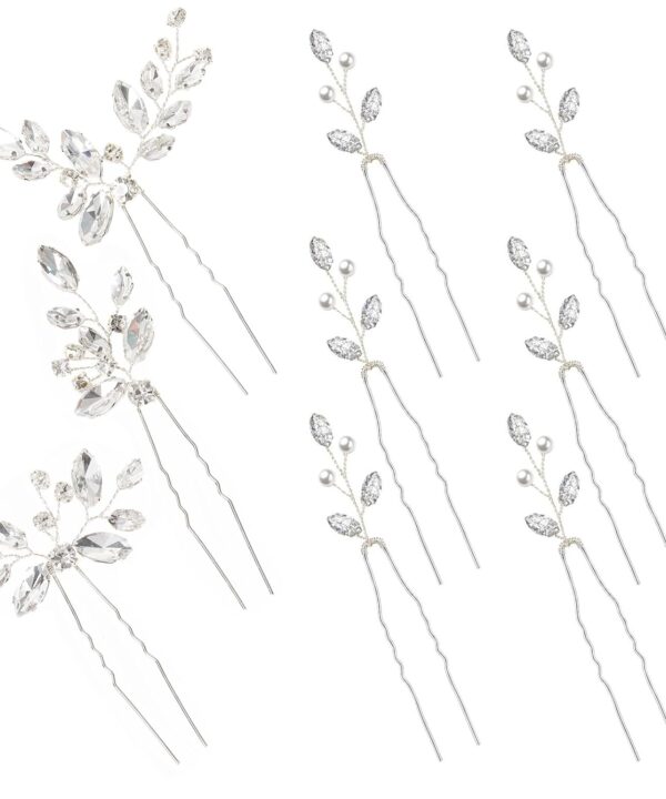 9 Pieces Bride Wedding Hair Pins Bridal Hair Accessories Set Jewelry Bridesmaids Silver HairPiece for Women