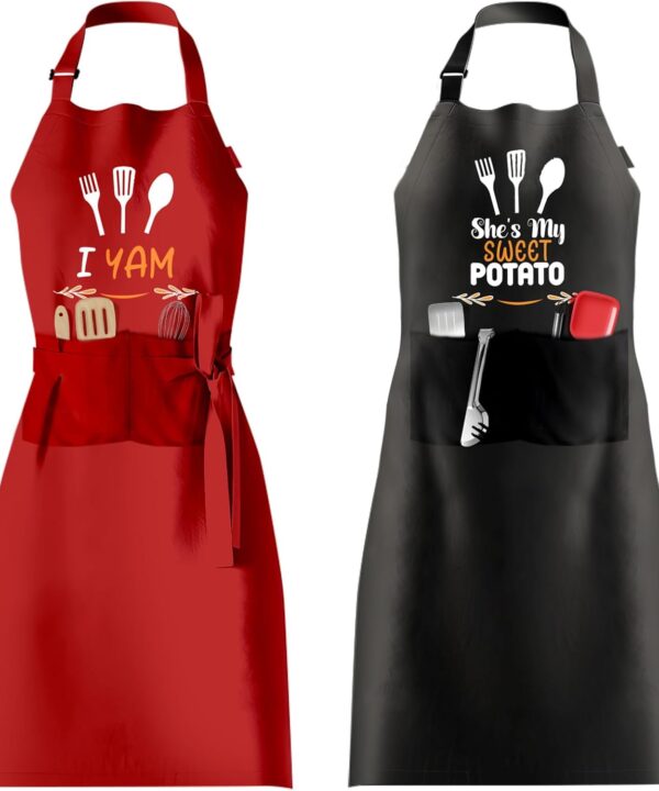 OARSE His and Hers Aprons for CookingFunny Couple Aprons Set and Adjustable Apron with 2 Pockets for Wedding Engagement Gifts