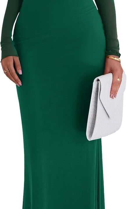 PRETTYGARDEN Fall Dresses for Women 2026 Elegant Off The Shoulder Long Sleeve Formal Wedding Guest Bodycon Maxi Dress