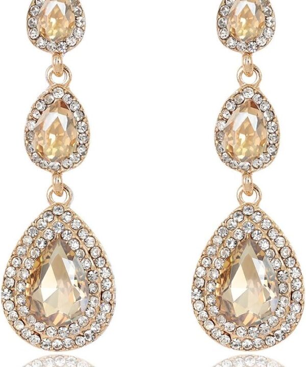 JWICOS Silver Dainty Crystal Rhinestones Three Layered Teardrop Dangle Earrings for Women and Girls Wedding Bridal Elegant Earrings for Brides and Bridesmaids