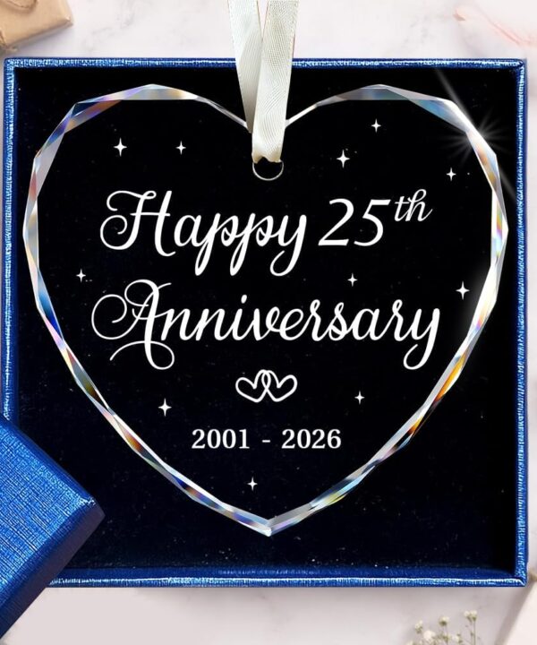 BSQUIELE Happy 25th Anniversary Ornament - Valentine Gift for 25th Anniversary - Silver Anniversary - 25th Wedding Ornament 2026-25 Year of Marriage Gifts for Couple - Birthday Gift for Husband Wife