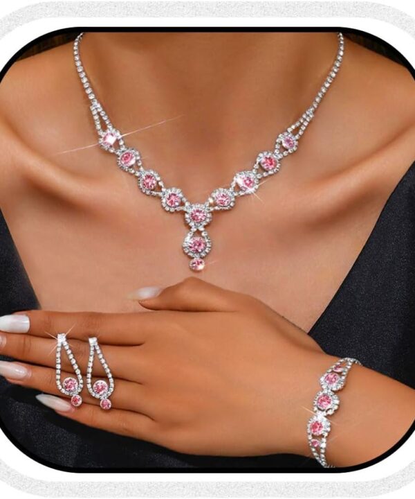 Unicra Silver Bridal Wedding Jewelry Set Rhinestone Necklace Earrings Bracelet Sets Formal Prom Costume Jewelry Sets for Women and Brides