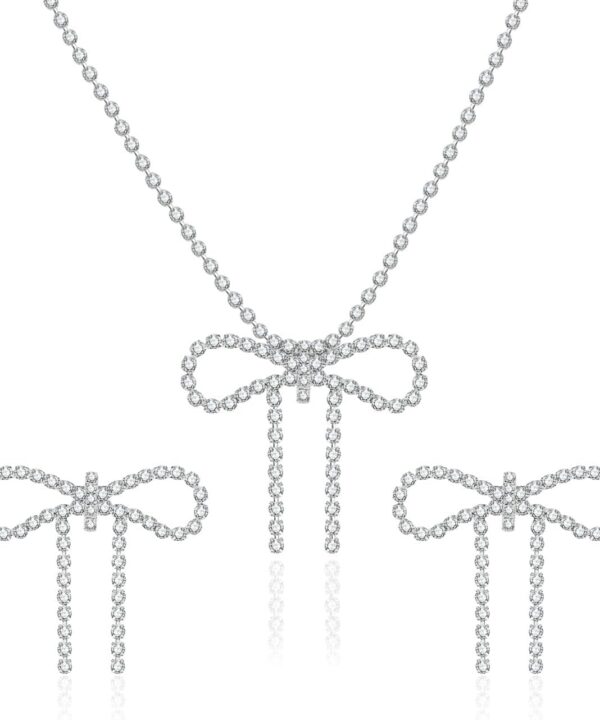 Jewelry Set for Women Silver Jewelry Set for Brides Bridesmaid Rhinestone Choker Necklace Earrings Bracelet Set for Wedding Prom Parties and Fomal Events