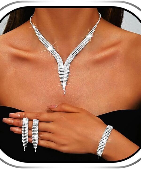 Sixexey Rhinestone Bridal Necklace Earrings Sparkly Jewelry Set Prom Wedding Party Necklace Jewelry Accessories for Women