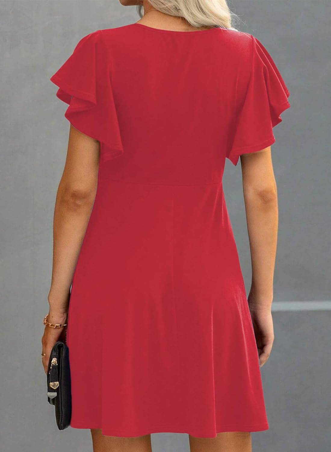 Happy Sailed Cocktail Dresses for Women Spring Summer Ruffle Sleeve Crewneck High Waist Flowy A Line Mini Dress