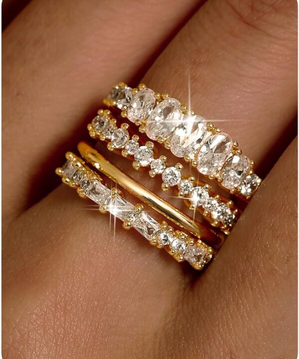 LOLIAS 14K Gold Plated Stackable Rings for Women Non Tarnish - Dainty Cubic Zirconia Wedding Bands Ring Set Minimalist Trendy Statement Engagement Promise Thumb Rings Stacking Size 5-10